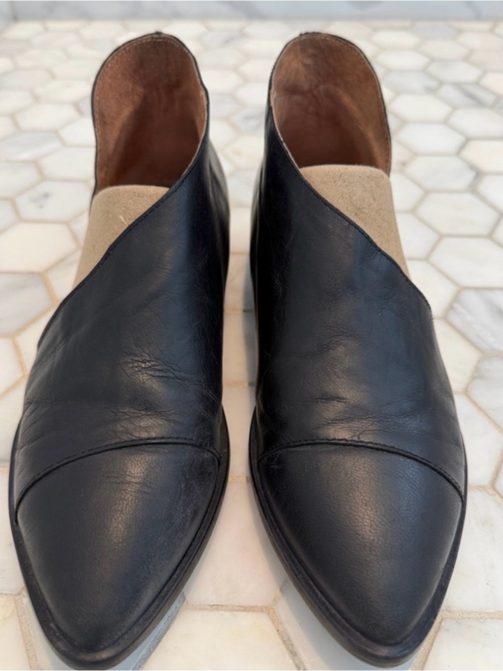 Free People Royale D’Orsay Black Asymmetrical Leather Flat Shoes Women’s 6.5